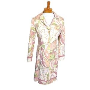 Yves Cossette Depeche Mode Lightweight Lined  Pink Green Paisley Coat Size 4